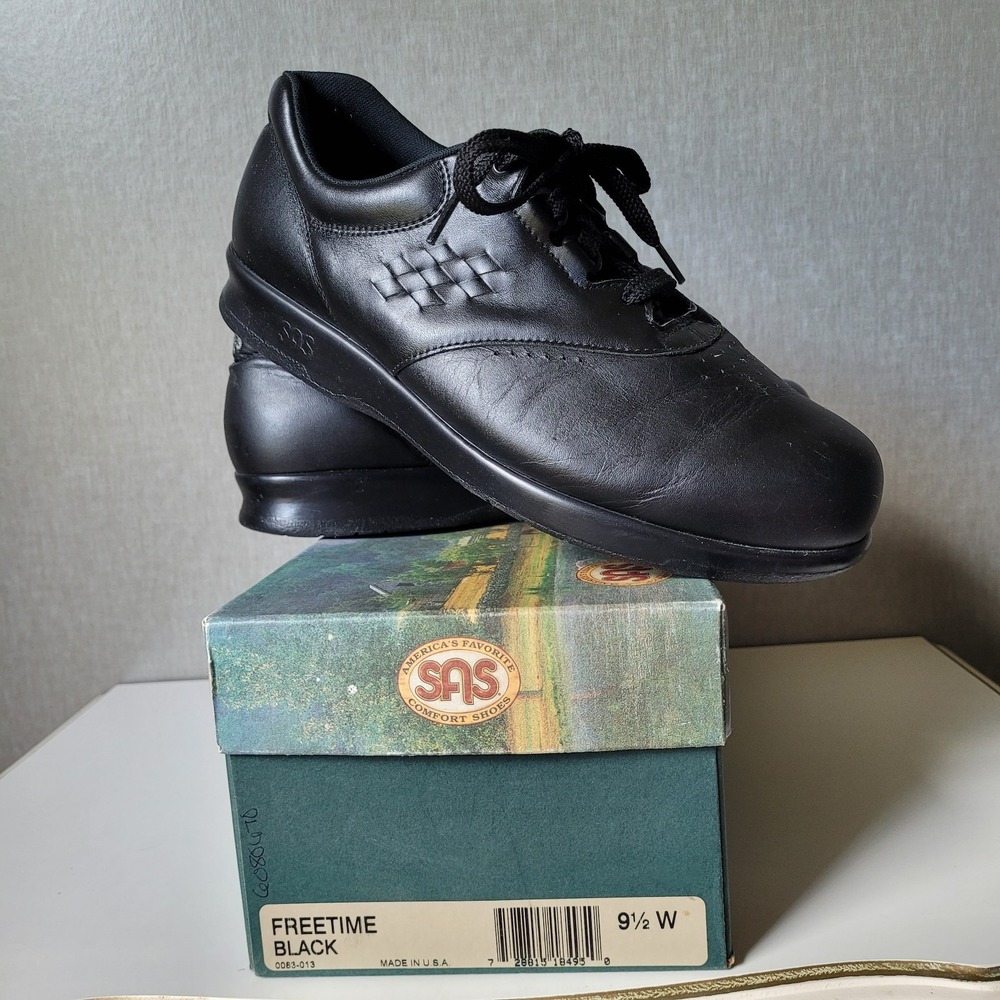 SAS Freetime Men's Comfort Walking Shoes Black Leather Size 9.5 W Wide USA Made